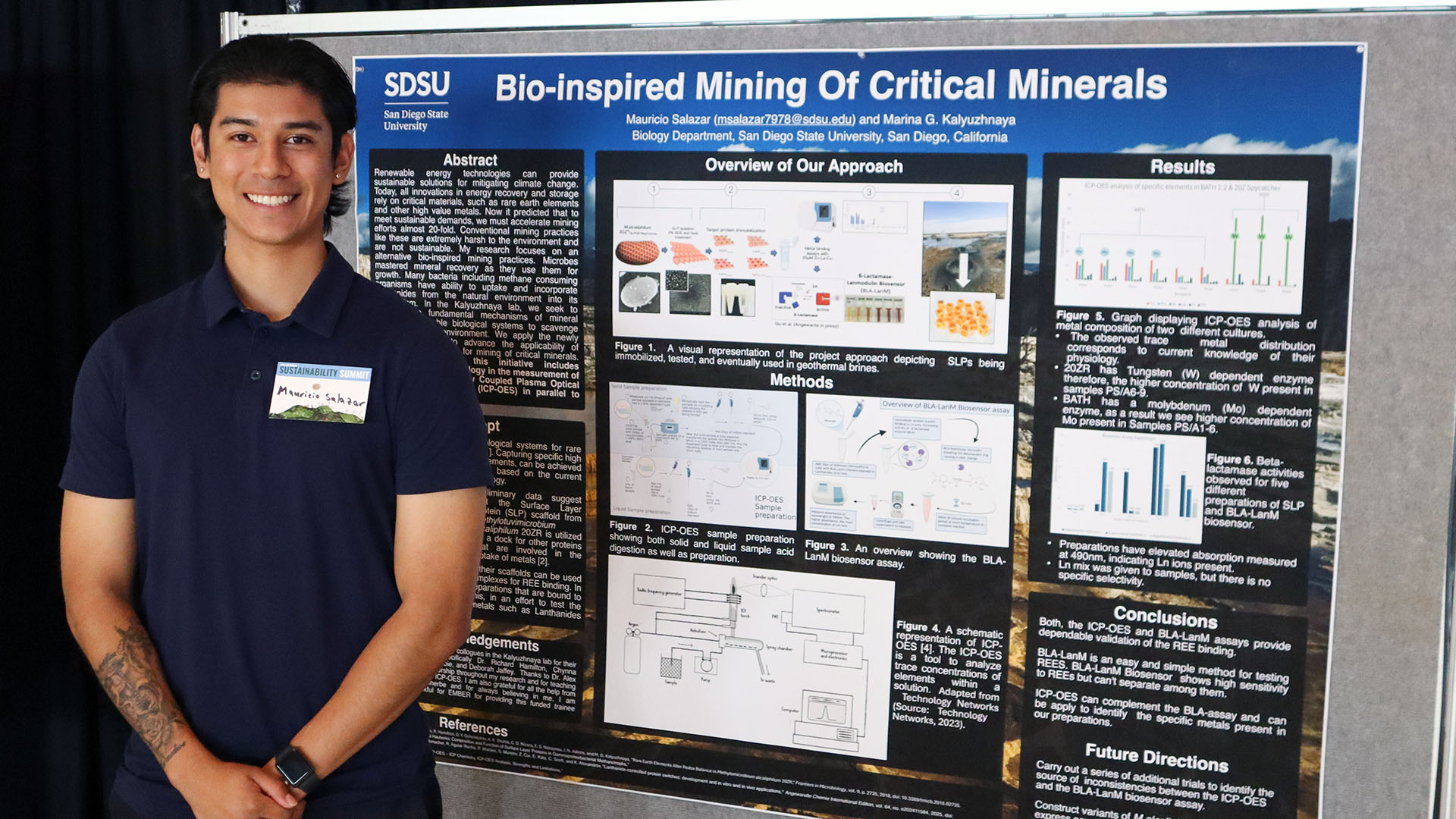 A student presents a research poster at the 2025 Sustainability Summit