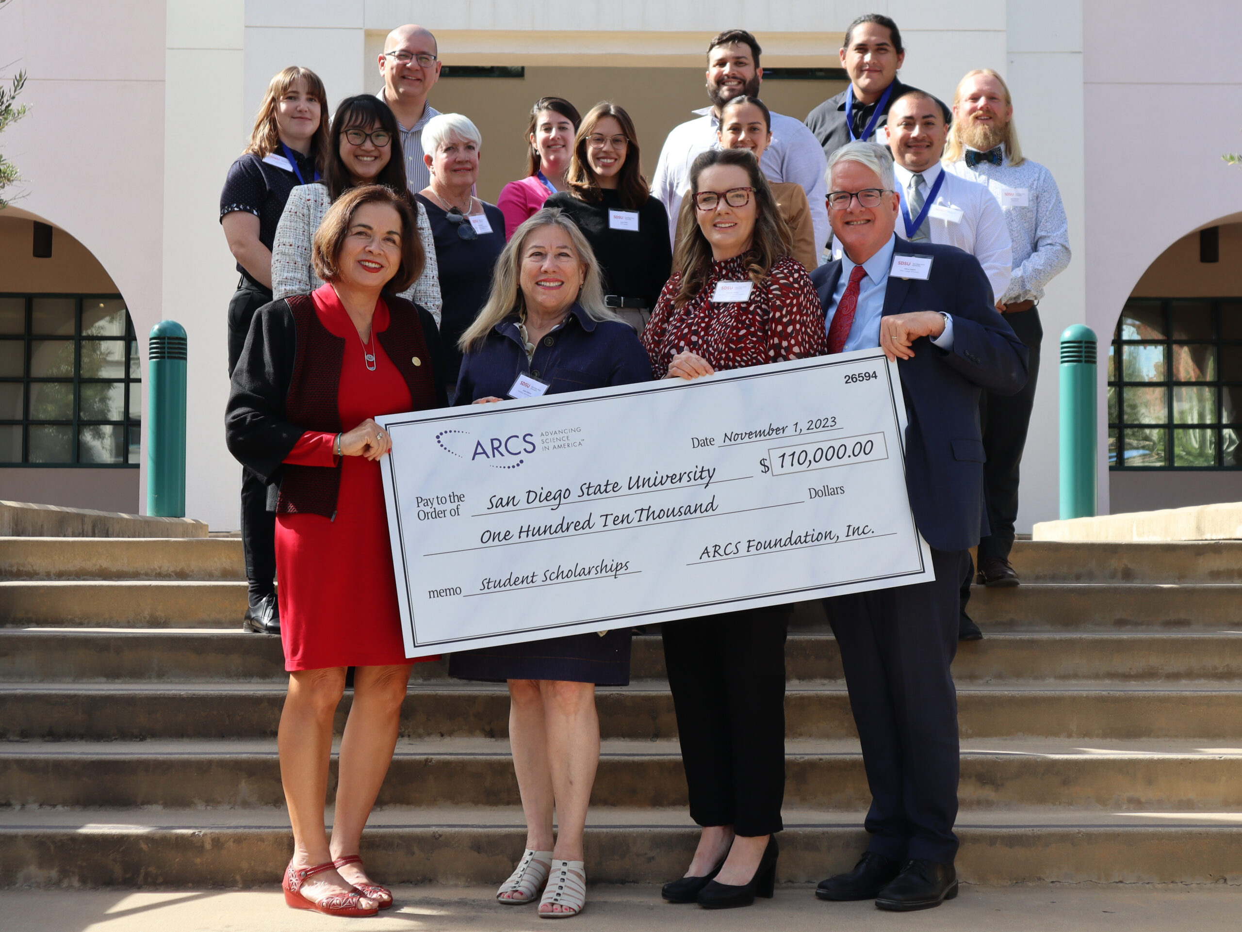 San Diego ARCS Chapter presenting a check to President Adela de la Torre.