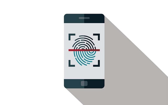 A simplified illustration of a phone scanning a fingerprint