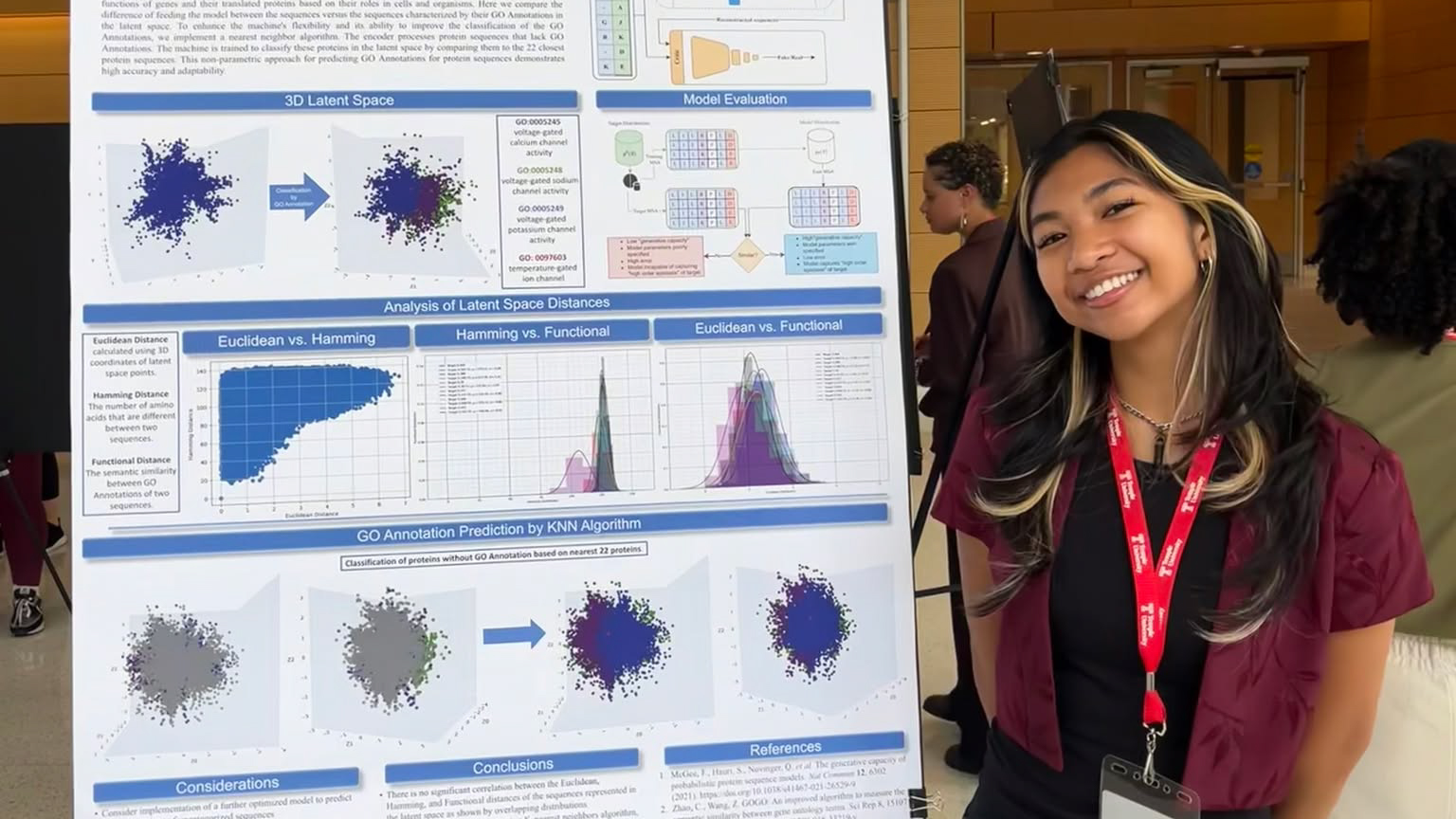 Third year computer science major Jia Gapuz poses in front of the research poster she presented at the end of her summer internship at Temple University